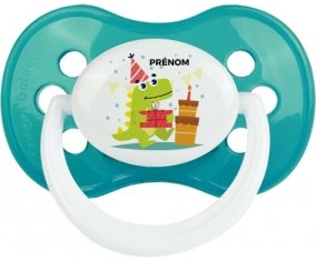 Joyeux anniversaire style 3 + prénom : Turquoise classique embout anatomique
