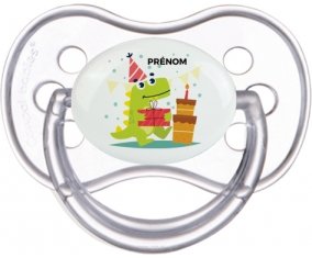 Joyeux anniversaire style 3 + prénom : Transparente classique embout anatomique