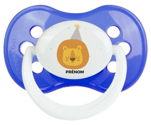 Lion anniversaire + prénom : Bleu classique embout anatomique