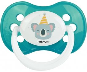 Koala anniversaire + prénom : Turquoise classique embout anatomique