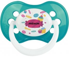 Bonbons anniversaire + prénom : Turquoise classique embout anatomique