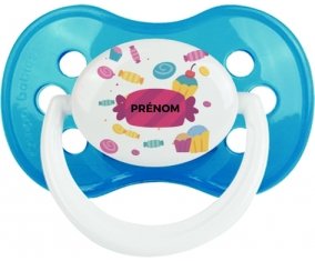Bonbons anniversaire + prénom : Cyan classique embout anatomique