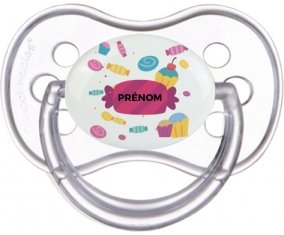 Bonbons anniversaire + prénom : Transparente classique embout anatomique