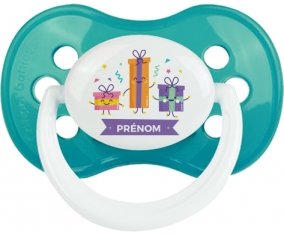 Cadeaux anniversaire style 1 + prénom : Turquoise classique embout anatomique