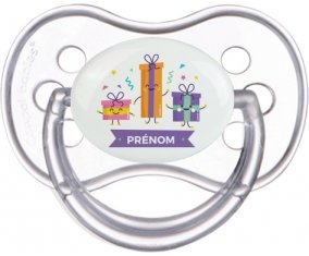 Cadeaux anniversaire style 1 + prénom : Transparente classique embout anatomique