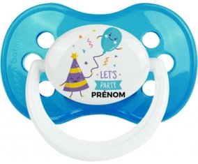 let's party anniversaire + prénom : Cyan classique embout anatomique