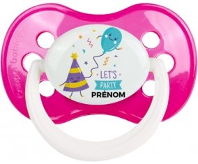 let's party anniversaire + prénom : Rose foncé classique embout anatomique