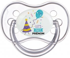 let's party anniversaire + prénom : Transparente classique embout anatomique