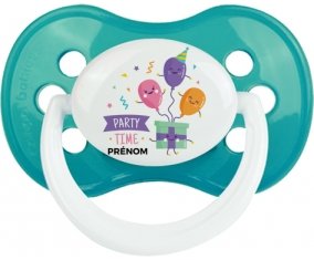 Party time anniversaire + prénom : Turquoise classique embout anatomique