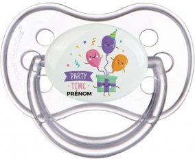 Party time anniversaire + prénom : Transparente classique embout anatomique