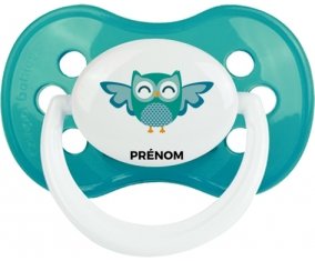 hibou rigolo + prénom : Turquoise classique embout anatomique