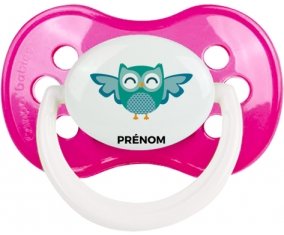 hibou rigolo + prénom : Rose foncé classique embout anatomique