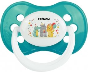Fête d'anniversaire + prénom : Turquoise classique embout anatomique
