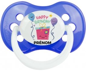 Happy birthday style 4 + prénom : Bleu classique embout anatomique