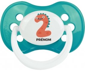 Deux ans anniversaire style 1 + prénom : Turquoise classique embout anatomique