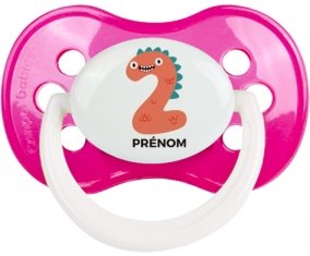 Deux ans anniversaire style 1 + prénom : Rose foncé classique embout anatomique