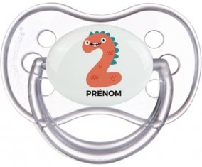 Deux ans anniversaire style 1 + prénom : Transparente classique embout anatomique