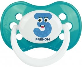 Trois ans anniversaire style 3 + prénom : Turquoise classique embout anatomique