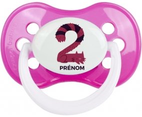 Deux ans anniversaire style 4 + prénom : Rose classique embout anatomique