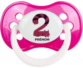 Deux ans anniversaire style 4 + prénom : Rose foncé classique embout anatomique