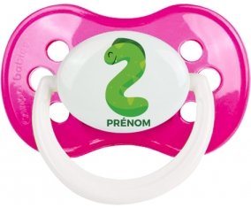 Deux ans anniversaire style 5 + prénom : Rose foncé classique embout anatomique