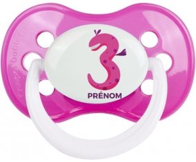 Trois ans anniversaire style 5 + prénom : Rose classique embout anatomique