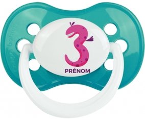 Trois ans anniversaire style 5 + prénom : Turquoise classique embout anatomique
