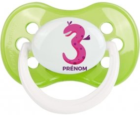 Trois ans anniversaire style 5 + prénom : Vert classique embout anatomique
