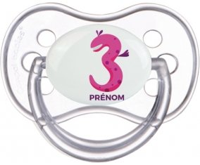 Trois ans anniversaire style 5 + prénom : Transparente classique embout anatomique