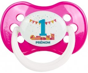 un an anniversaire style 6 + prénom : Rose foncé classique embout anatomique