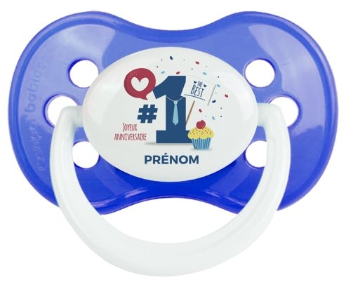 un an anniversaire style 7 + prénom : Bleu classique embout anatomique