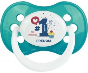 un an anniversaire style 7 + prénom : Turquoise classique embout anatomique