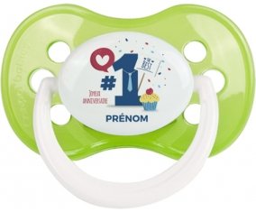 un an anniversaire style 7 + prénom : Vert classique embout anatomique