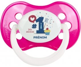 un an anniversaire style 7 + prénom : Rose foncé classique embout anatomique