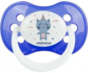 Chat anniversaire + prénom : Bleu classique embout anatomique