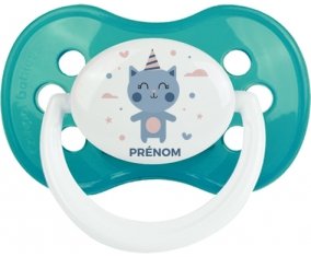 Chat anniversaire + prénom : Turquoise classique embout anatomique