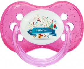 Joyeux anniversaire style 1 + prénom : Rose à paillette embout cerise