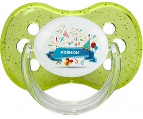 Joyeux anniversaire style 1 + prénom : Vert à paillette embout cerise