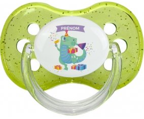 Joyeux anniversaire style 2 + prénom : Vert à paillette embout cerise