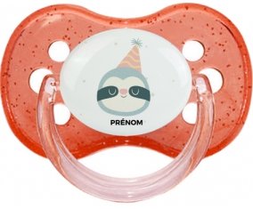 Paresseux anniversaire + prénom : Rouge à paillette embout cerise