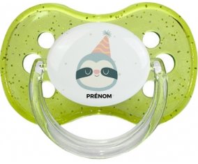 Paresseux anniversaire + prénom : Vert à paillette embout cerise