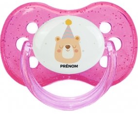 Ours anniversaire + prénom : Rose à paillette embout cerise