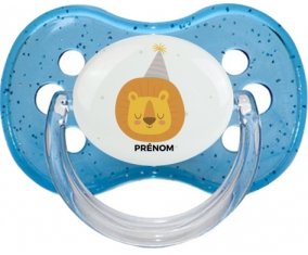 Lion anniversaire + prénom : Bleu à paillette embout cerise