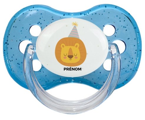 Lion anniversaire + prénom : Bleu à paillette embout cerise