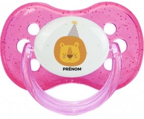 Lion anniversaire + prénom : Rose à paillette embout cerise