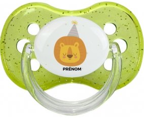 Lion anniversaire + prénom : Vert à paillette embout cerise