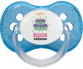 Tetine Gâteau anniversaire + prénom embout Cerise personnalisée