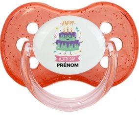 Gâteau anniversaire + prénom : Rouge à paillette embout cerise