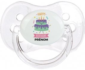 Gâteau anniversaire + prénom : Transparent classique embout cerise