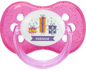 Cadeaux anniversaire style 1 + prénom : Rose à paillette embout cerise